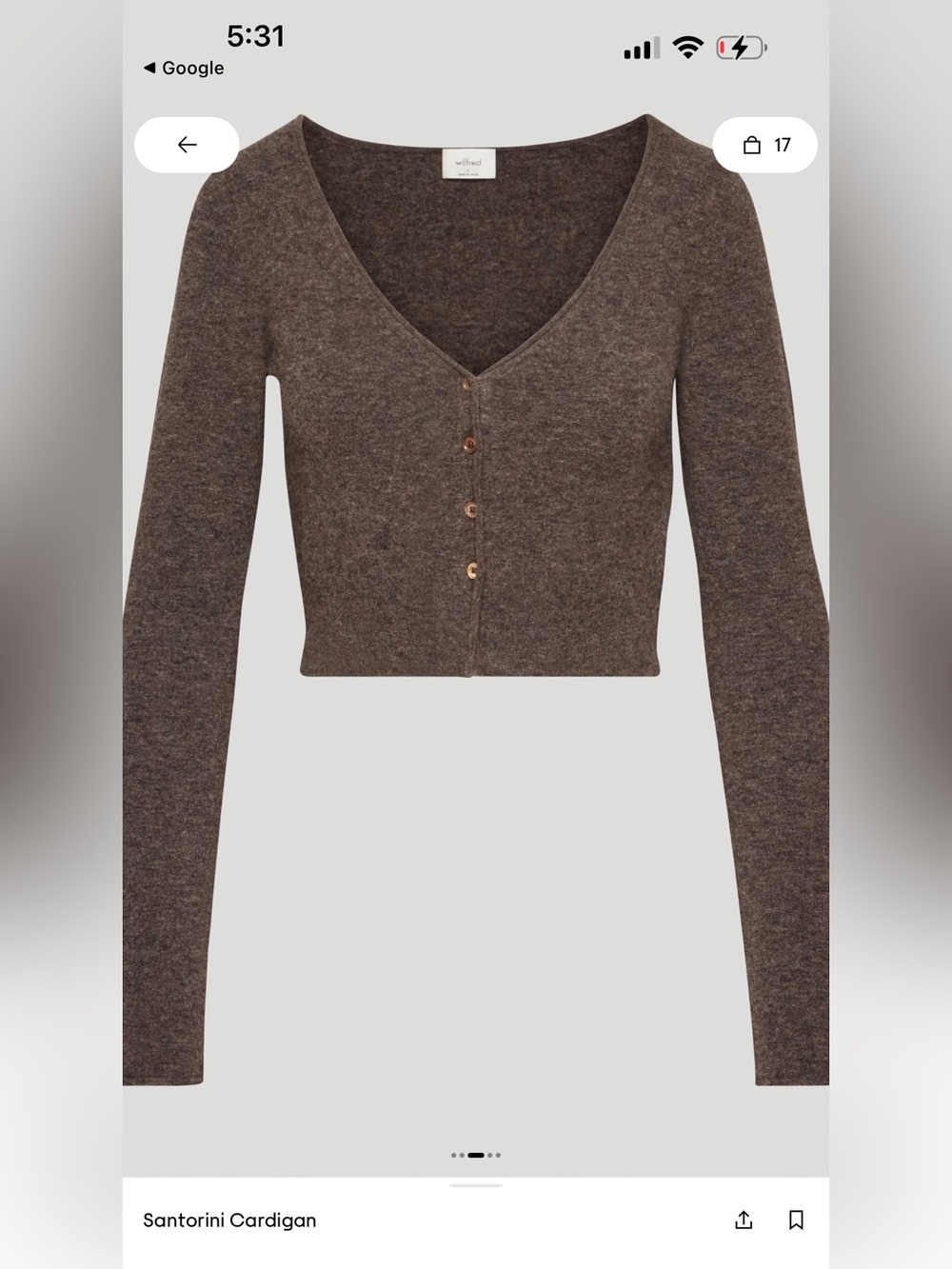 Wilfred Brown Cropped V-Neck Button Cardigan